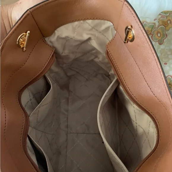 Michael Kors Brown Leather Tote with Gold Accents - Picture 6 of 10